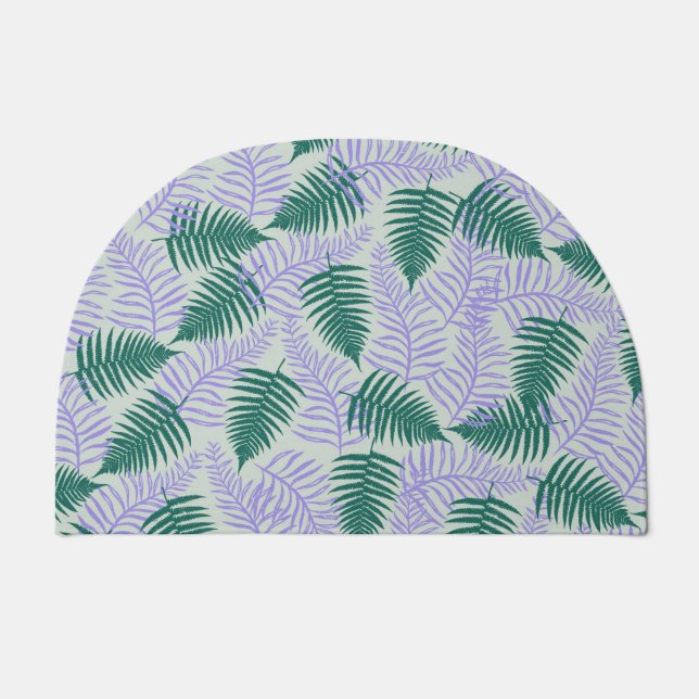 Green Purple Fern Leaves Retro 70s Flower Pattern Doormat (Front)
