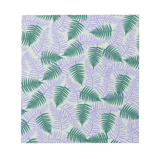 Green Purple Fern Leaves Retro 70s Flower Pattern Notepad (Front)