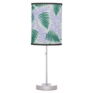 Green Purple Fern Leaves Retro 70s Flower Pattern Table Lamp