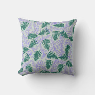 Green Purple Fern Leaves Retro 70s Flower Pattern Throw Pillow