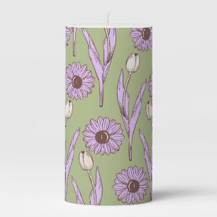 Green Purple Floral Boho Rustic Botanical Wedding  Pillar Candle