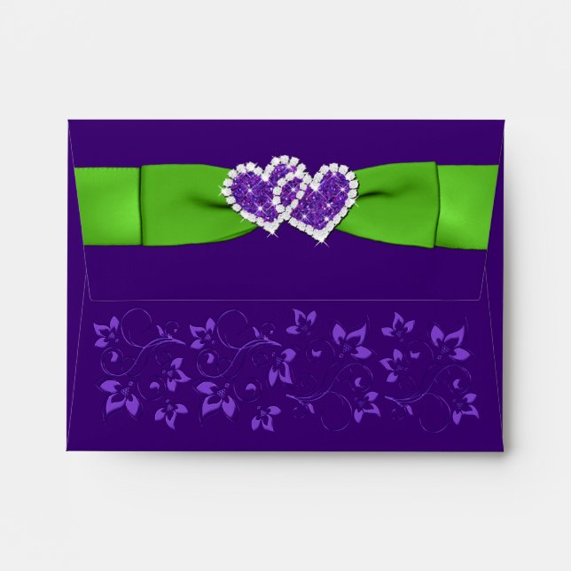 Green, Purple Floral Hearts A2 Envelope for RSVP's (Back (Top Flap))