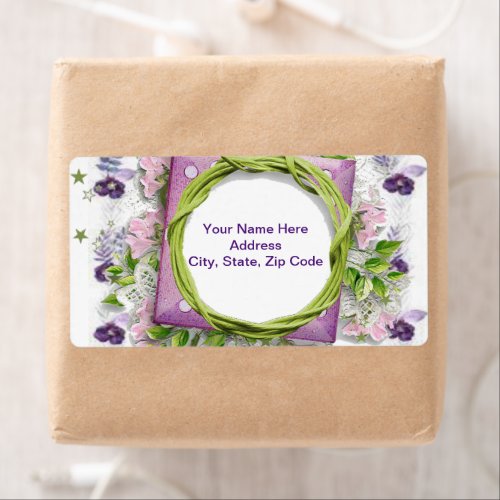 Green Purple Floral Monogram Labels