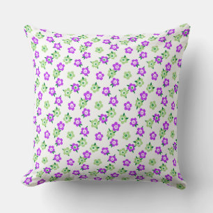 Green purple floral pattern retro sixties throw pillow