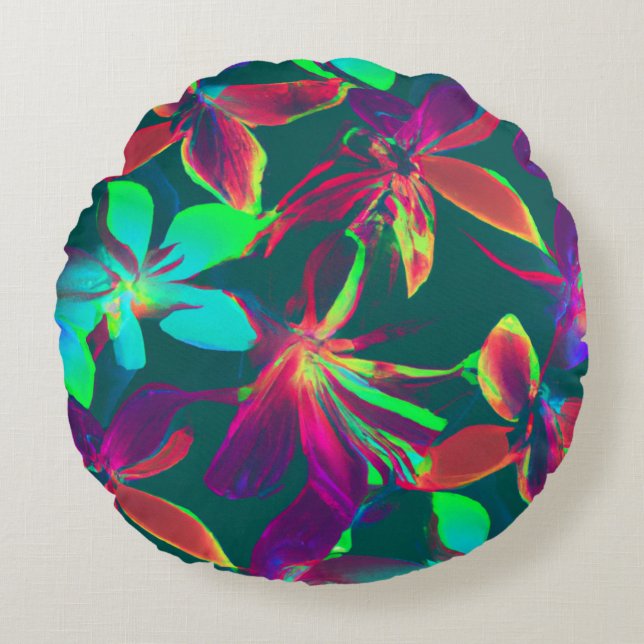 Green & Purple Floral Pattern Round Pillow (Front)