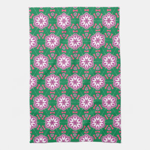 Green Purple Floral Star Groovy Pattern Kitchen Towel