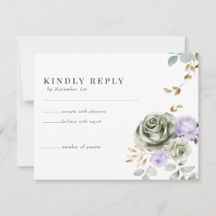 Green Purple Floral Wedding Response RSVP Cards