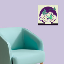 Green Purple Flower Bouquet & Butterflies Square 
