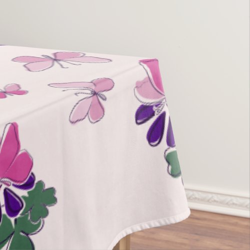 Green Purple Flower Pink Butterfly Doodle Border Tablecloth