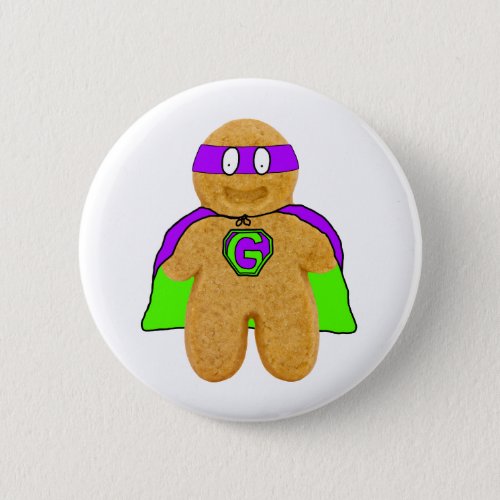 greenpurple gingerbread man super hero badge pinback button