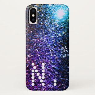 Green & Purple Glitter comet stars & Monogram iPhone X Case