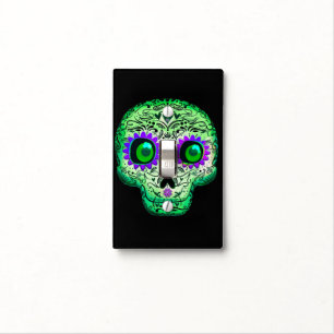 Green & Purple Glowing Sugar Skull Black Halloween Light Switch Cover