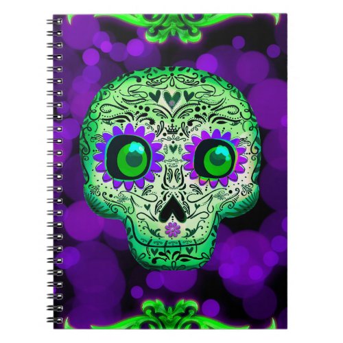 Green  Purple Glowing Sugar Skull Halloween Cute Notebook