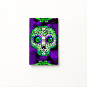 Green & Purple Glowing Sugar Skull Halloween Light Switch Cover