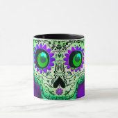 Green & Purple Glowing Sugar Skull Halloween Mug (Center)