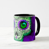 Green & Purple Glowing Sugar Skull Halloween Mug (Front Right)