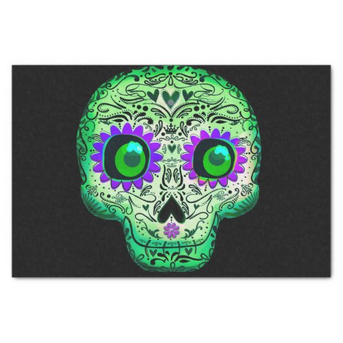 Green  Purple Glowing Sugar Skull Halloween Tissue Paper