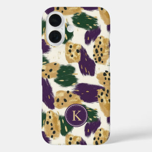 Green Purple Gold Brushstrokes Pattern Monogram iPhone 16 Case
