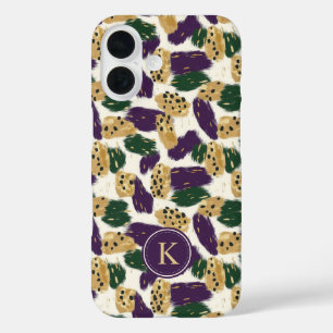 Green Purple Gold Brushstrokes Pattern Monogram iPhone 16 Case