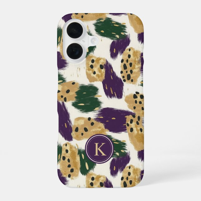 Green Purple Gold Brushstrokes  Pattern Monogram Iphone Case (Back)