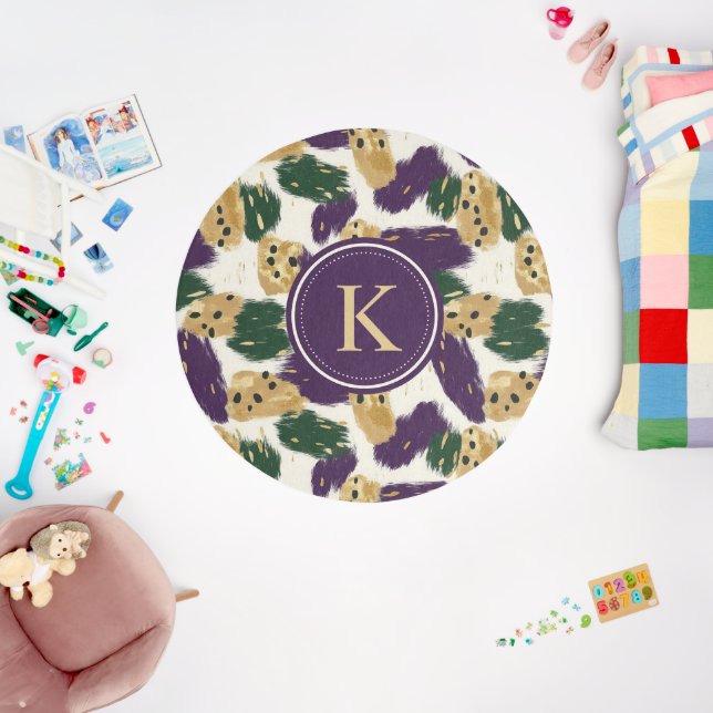 Green Purple Gold Brushstrokes  Pattern Monogram Rug (Insitu (Babyroom))