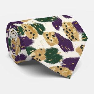 Green Purple Gold Brushstrokes  Pattern  Neck Tie