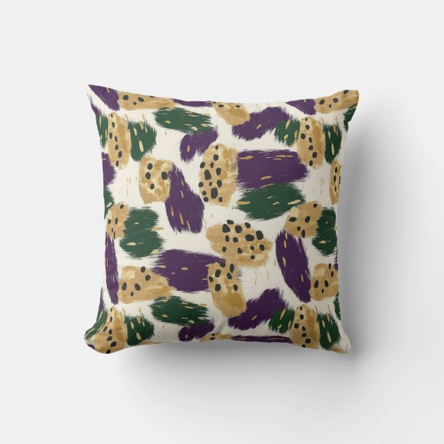 Green Purple Gold Brushstrokes  Pattern  Throw Pillow (Front)
