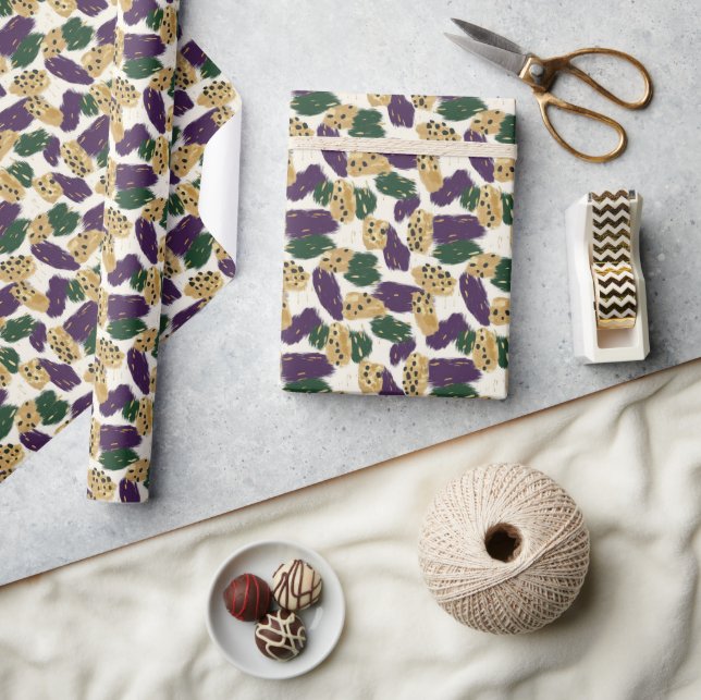 Green Purple Gold Brushstrokes  Pattern  Wrapping Paper (Crafts)