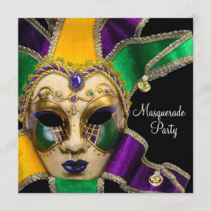 Green Purple Gold Masquerade Party Invitations