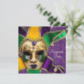 Green Purple Gold Masquerade Party Invitations (Standing Front)