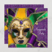Green Purple Gold Masquerade Party Invitations (Front/Back)