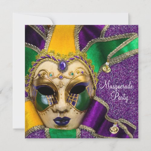 Green Purple Gold Masquerade Party Invitations