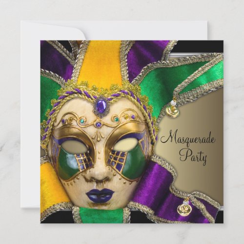 Green Purple Gold Masquerade Party Invitations