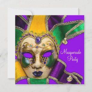 Green Purple Gold Masquerade Party Invitations