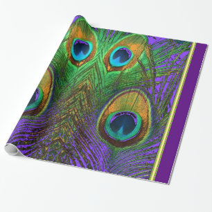 Green-Purple-Gold Peacock Feathers gifts Wrapping Paper
