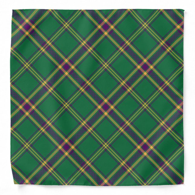Green/Purple/Gold Tartan Plaid Bandana (Front)
