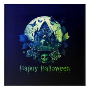 Green Purple Gothic Haunted House Happy Halloween Acrylic Print