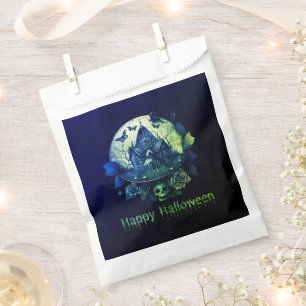 Green Purple Gothic Haunted House Happy Halloween Favor Bag