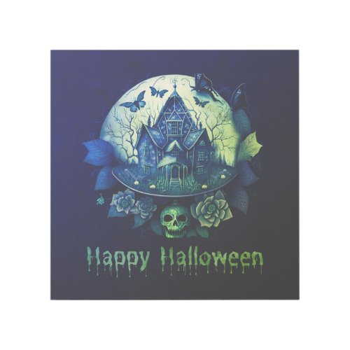 Green Purple Gothic Haunted House Happy Halloween Gallery Wrap
