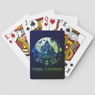 Green Purple Gothic Haunted House Happy Halloween Poker Cards