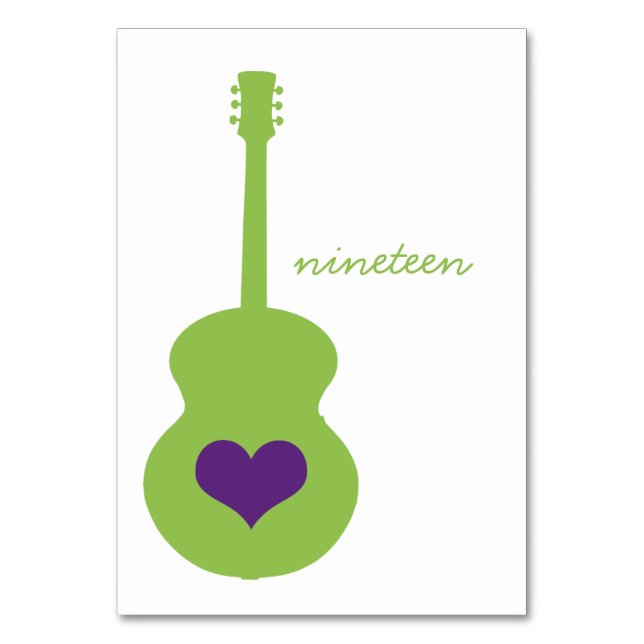 Green/Purple Guitar Heart Table Card (Front)