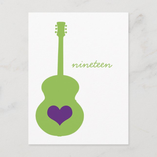 Green/Purple Guitar Heart Table Postcard 2 (Front)
