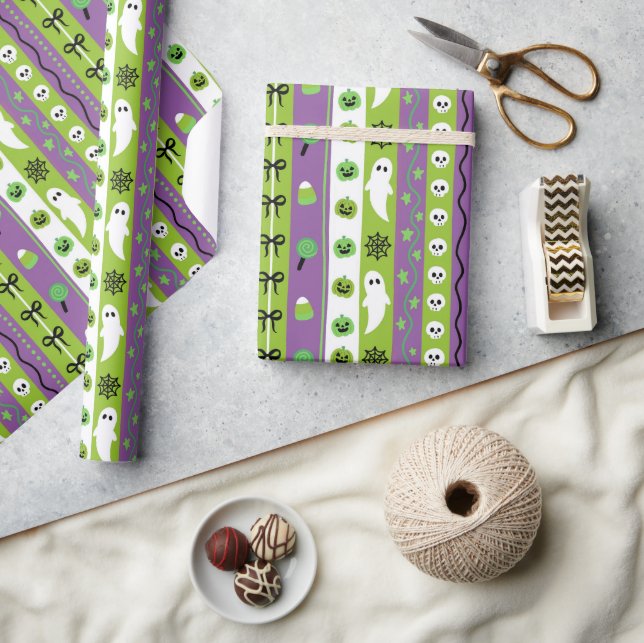 Green Purple Halloween Pattern Wrapping Paper Roll (Crafts)