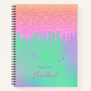 Green Purple Holographic Pink Orange Glitter Drips Notebook