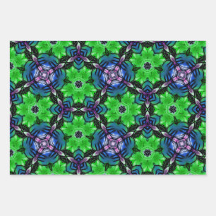 Green & Purple Kaleidoscope Fractal Pattern Wrappi Wrapping Paper Sheets