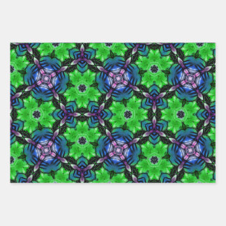 Green & Purple Kaleidoscope Fractal Pattern Wrappi Wrapping Paper Sheets