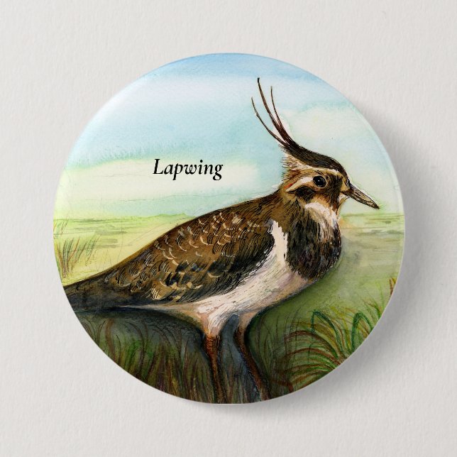 Green Purple Lapwing Bird Watercolor Button (Front)