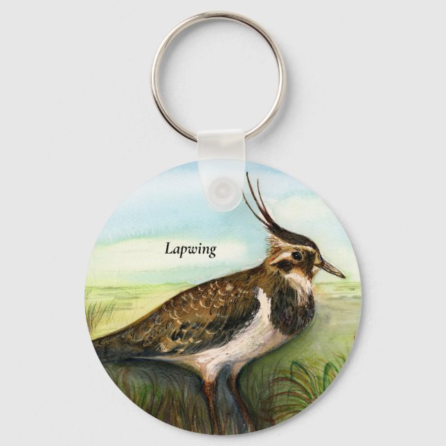 Green Purple Lapwing Bird Watercolor Keychain (Front)