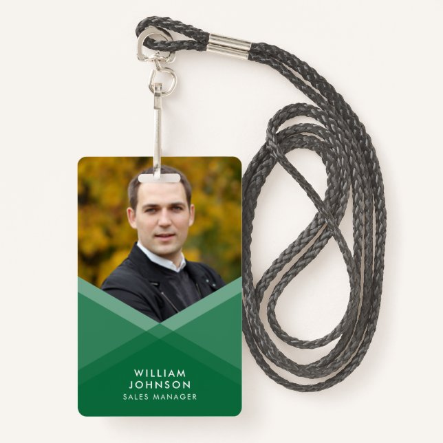 Green Purple Layered Geometric Photo Badge (Front with Lanyard)