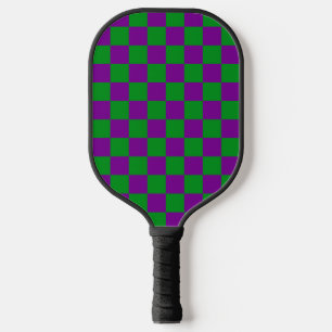 GREEN & PURPLE MARDI GRAS CHECKERED PATTERN PICKLEBALL PADDLE